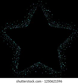 Blue, cyan, turquoise stars, shiny confetti. Scattered little sparkling, glitter elements. Random stellar falling on black background. New Year Christmas background. Vector illustration.