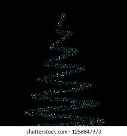 Blue, cyan, turquoise stars, shiny confetti. Scattered little sparkling, glitter elements. Random stellar falling on black background. New Year Christmas tree background. Vector illustration.