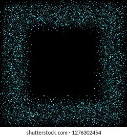 Blue, cyan, turquoise stars, shiny confetti. Scattered little sparkling, glitter elements. Random stellar falling on black background. New Year Christmas background. Vector illustration.