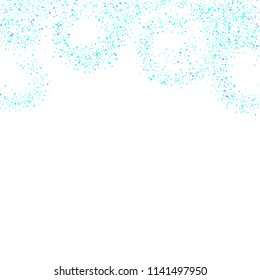 Blue, cyan, turquoise stars, sprocket, shiny confetti. Scattered little sparkling, glitter elements. Random stellar falling on white background. New Year Christmas background. Vector illustration.