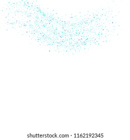 Blue, cyan, turquoise stars, sprocket, shiny confetti. Scattered little sparkling, glitter elements. Random stellar falling on white background. New Year Christmas background. Vector illustration.