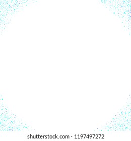 Blue, cyan, turquoise stars, sprocket, shiny confetti. Scattered little sparkling, glitter elements. Random stellar falling on white background. New Year Christmas background. Vector illustration.