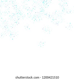 Blue, cyan, turquoise stars, sprocket, shiny confetti. Scattered little sparkling, glitter elements. Random stellar falling on white background. New Year Christmas background. Vector illustration.