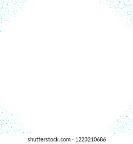 Blue, cyan, turquoise stars, sprocket, shiny confetti. Scattered little sparkling, glitter elements. Random stellar falling on white background. New Year Christmas background. Vector illustration.