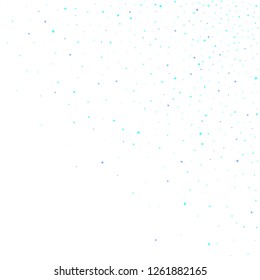 Blue, cyan, turquoise stars, sprocket, shiny confetti. Scattered little sparkling, glitter elements. Random stellar falling on white background. New Year Christmas background. Vector illustration.