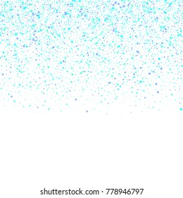 Blue, cyan, turquoise stars, sprocket, shiny confetti. Scattered little sparkling, glitter elements. Random stellar falling on white background. New Year Christmas background. Vector illustration.