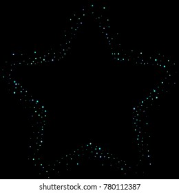 Blue, cyan, turquoise stars, sprocket, shiny confetti. Scattered little sparkling, glitter elements. Random stellar falling on black background. New Year Christmas background. Vector illustration.