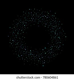 Blue, cyan, turquoise stars, sprocket, shiny confetti. Scattered little sparkling, glitter elements. Random stellar falling on black background. New Year Christmas background. Vector illustration.