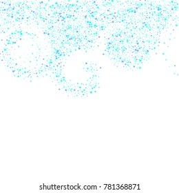 Blue, cyan, turquoise stars, sprocket, shiny confetti. Scattered little sparkling, glitter elements. Random stellar falling on white background. New Year Christmas background. Vector illustration.