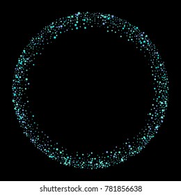 Blue, cyan, turquoise stars, sprocket, shiny confetti. Scattered little sparkling, glitter elements. Random stellar falling on black background. New Year Christmas background. Vector illustration.