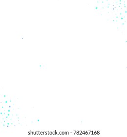 Blue, cyan, turquoise stars, sprocket, shiny confetti. Scattered little sparkling, glitter elements. Random stellar falling on white background. New Year Christmas background. Vector illustration.