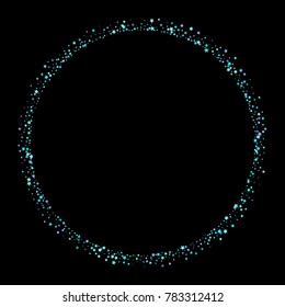 Blue, cyan, turquoise stars, sprocket, shiny confetti. Scattered little sparkling, glitter elements. Random stellar falling on black background. New Year Christmas background. Vector illustration.