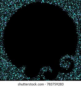 Blue, cyan, turquoise stars, sprocket, shiny confetti. Scattered little sparkling, glitter elements. Random stellar falling on black background. New Year Christmas background. Vector illustration.
