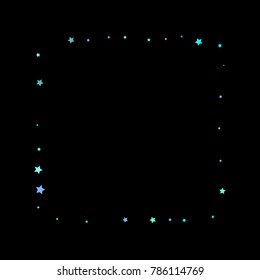 Blue, cyan, turquoise stars, sprocket, shiny confetti. Scattered little sparkling, glitter elements. Random stellar falling on black background. New Year Christmas background. Vector illustration.
