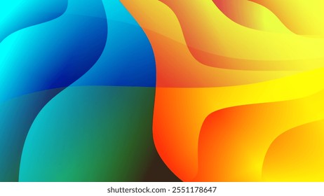 Blue cyan and yellow red curves gradient abstract background nice for wallpaper or banner