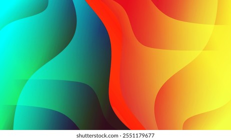 Blue cyan and yellow red gradient curve abstract background nice for wallpaper or banner