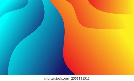 Blue cyan and yellow red gradient wavy abstract background nice for wallpaper or banner