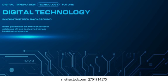 Diseño de Tablero de circuito cibernético azul: telón de fondo de interfaz de usuario de tecnología moderna. Un elegante fondo de tecnología cibernética con trayectorias luminosas y Gradientes suaves para un diseño de interfaz de alta tecnología.