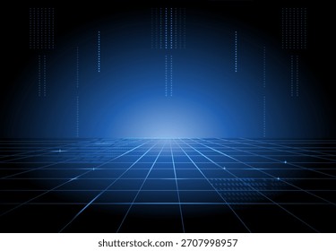 Fondo azul de la red cibernética con partículas de datos que fluyen