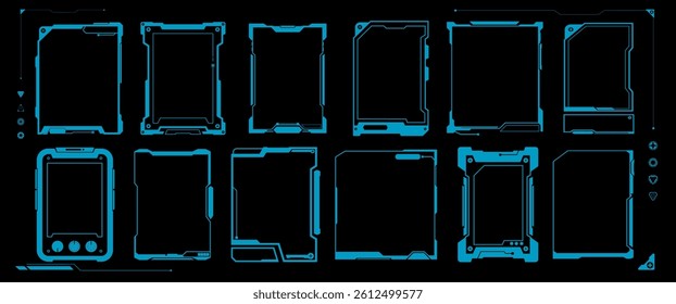 Blue Cyber Interface graphic elements vector design, Futuristic, Cyber punk borders elements, Technology frames, Y2K Clup art for decoration (Editable) 