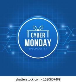 Blue cyber monday background with text inside circle