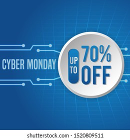 blue Cyber monday technology background with text inside circleq