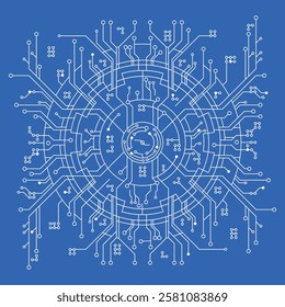 Blue Cyber Network. Complex High-Tech Digital Circuit Board Design