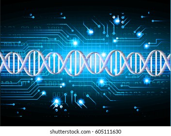 Blue cyber security concept background. Circuit. DNA