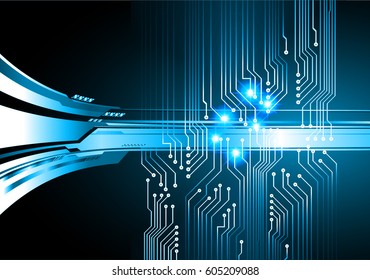 Blue cyber security concept background. Circuit