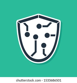 Blue Cyber security icon isolated on green background. Shield sign. Safety concept. Digital data protection.  Vector Illustration