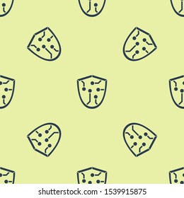Blue Cyber security icon isolated seamless pattern on yellow background. Shield sign. Safety concept. Digital data protection.  Vector Illustration