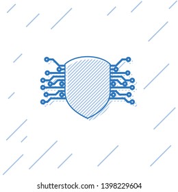 Blue Cyber security line icon isolated on white background. Shield sign. Safety concept. Digital data protection. Vector Illustration Blue Cyber security line icon isolated on white background. Shield sign. Safety concept. Digital data protection. Vector Illustration