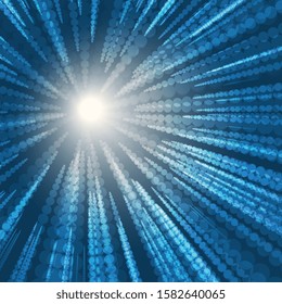 Blue cyber technology background. Glitter sparkles rays. Shiny dynamic scene. 