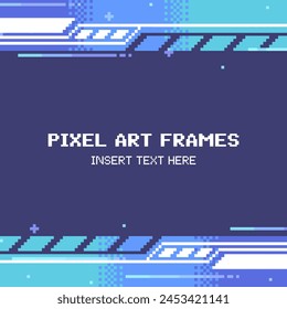 Blue Cyberpunk Futuristic Industrial Frame with Speed Lines in Horizontal, Pixel Art Style