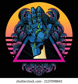 Ilustración vectorial de la mano del ciborg azul