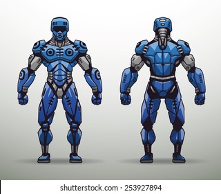 Blue Cyborg soldier, vector