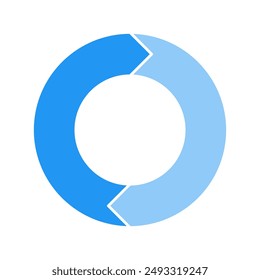 Blue cycle diagram with arrows 2 steps pie chart or circle graph for business presentation concept. Progress for marketing and education goal vector.