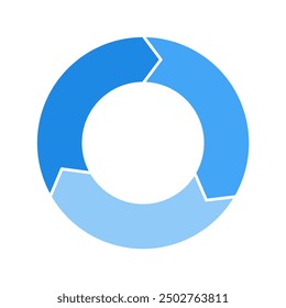 Blue cycle diagram with arrows 3 steps pie chart or circle graph for business presentation concept. Progress for marketing and education goal vector.