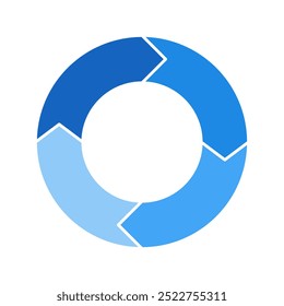 Blue cycle diagram with arrows 4 steps pie chart or circle graph for business presentation concept. Progress for marketing and education goal vector.