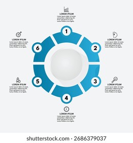 Infografía de Blue Cycle Ilustración vectorial de seis pasos	