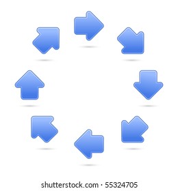 Blue cycle sign web 2.0 internet button. Matted colored shapes with shadow on white background
