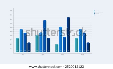 Blue cylinder bar chart template. Business statistics infographic.