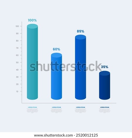 Blue cylinder bar chart template. Business statistics infographic.