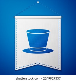 Blue Cylinder hat icon isolated on blue background. White pennant template. Vector