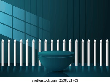Blue cylinder on a dark blue background with natural shadows. Perfect three dimensional illustration for showing your products.