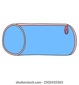 Blue cylinder pencil case, back to school concept, doodle style vector