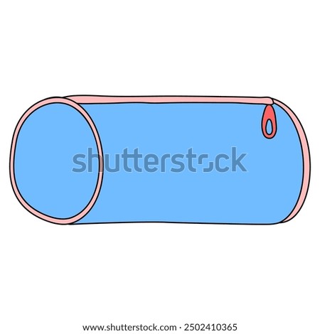 Blue cylinder pencil case, back to school concept, doodle style vector