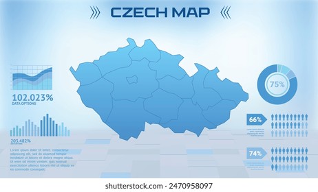 Azul República Checa Mapa con Estados, Ilustración vectorial de mapa infográfico de la República Política Checa