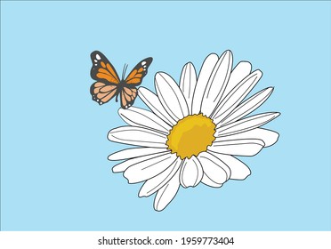 blue daisy butterfly vector art