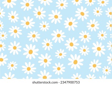 blue daisy flower bee hand drawn 